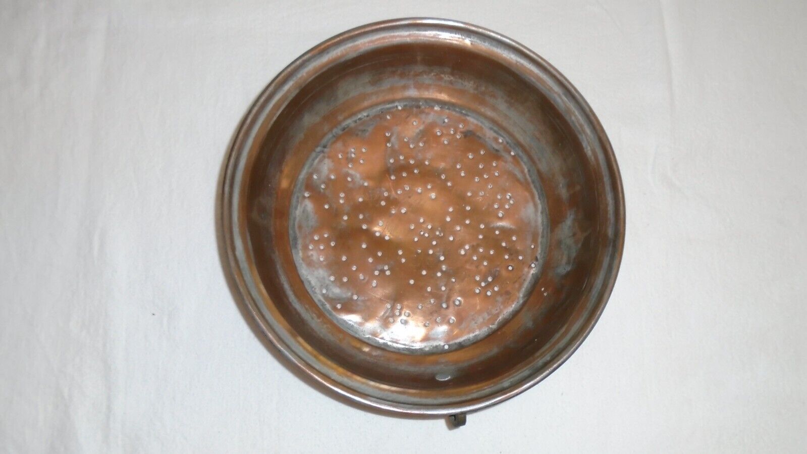 Antique Strainer 1800's Copper Tin Lined Primitive RARE Colander Large Hang Ring