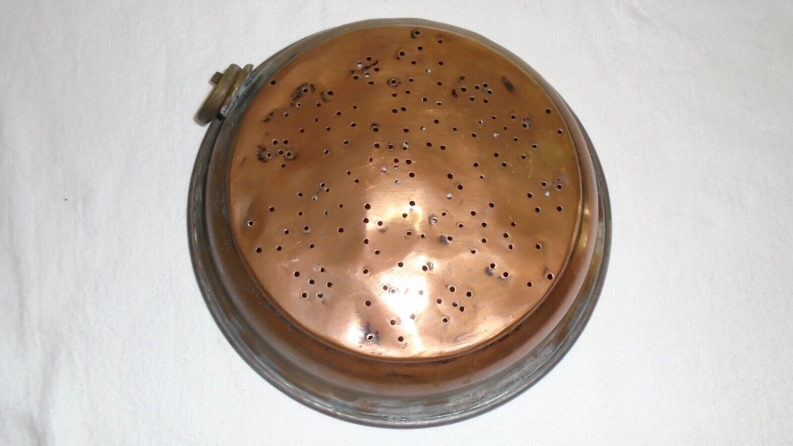 Antique Strainer 1800's Copper Tin Lined Primitive RARE Colander Large Hang Ring