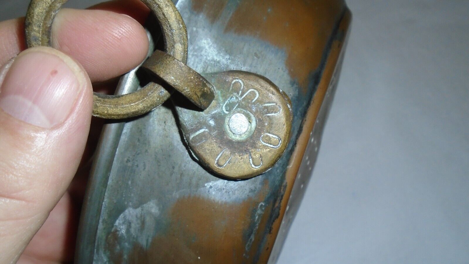 Antique Strainer 1800's Copper Tin Lined Primitive RARE Colander Large Hang Ring