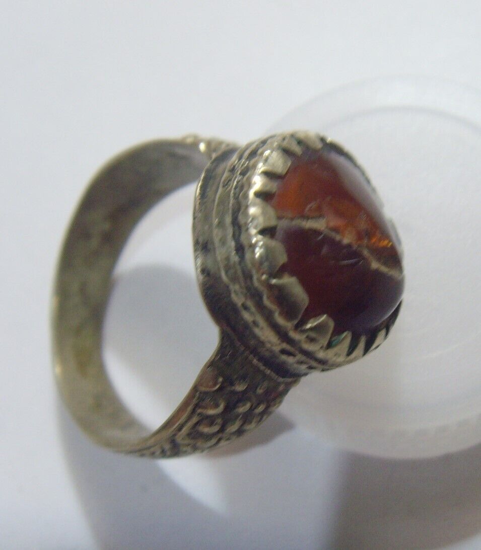 1700s antique tribal wedding ring sz 9 Dagestan central Asia carnelian hf1722