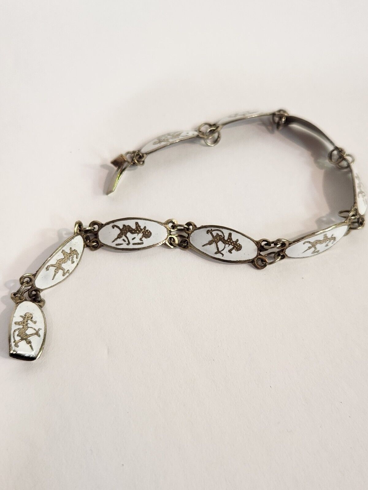 Vintage 1900s "Siam Niello" Sterling Silver "Dancing Godess" Oval Link Bracelet