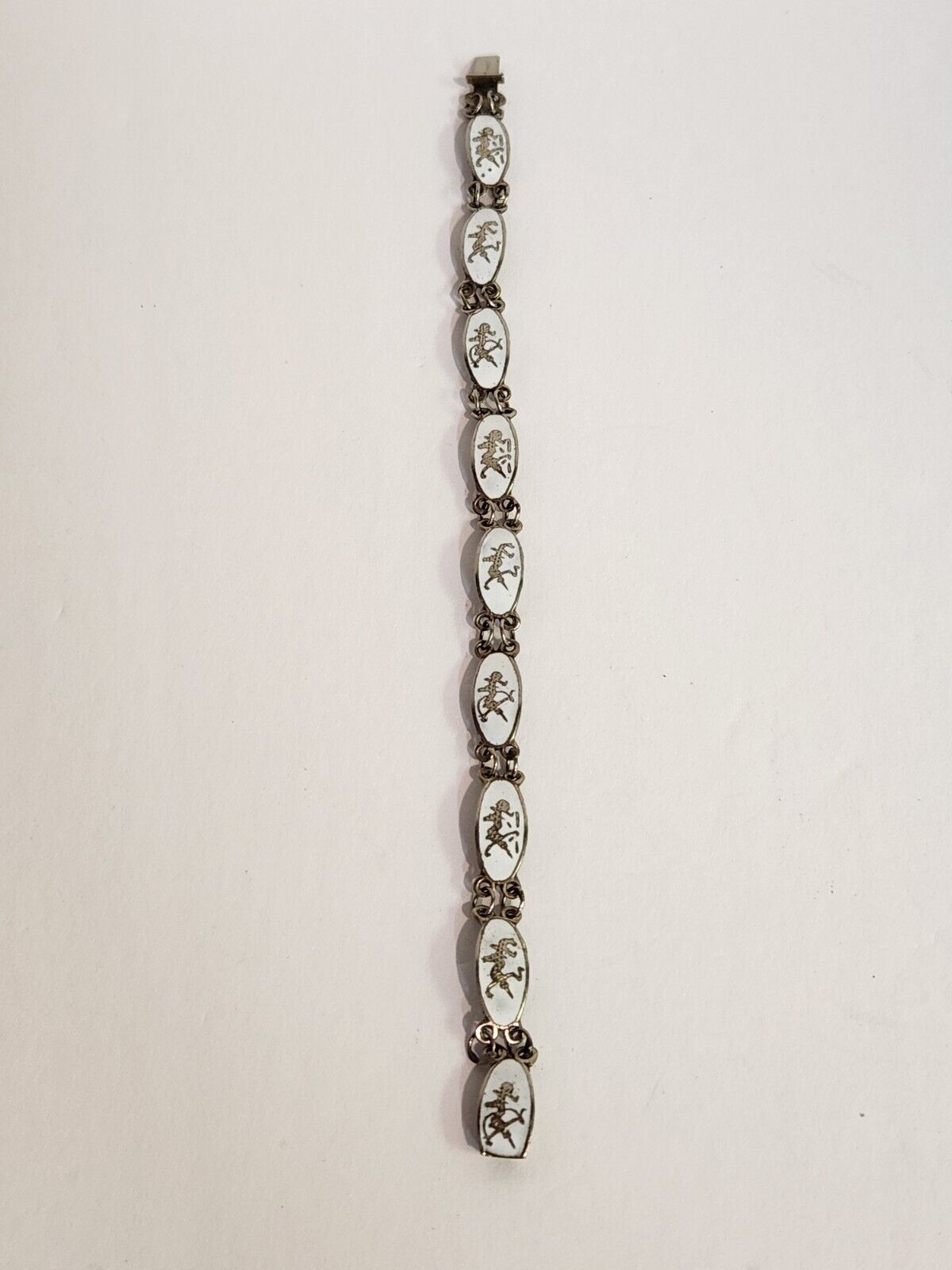Vintage 1900s "Siam Niello" Sterling Silver "Dancing Godess" Oval Link Bracelet