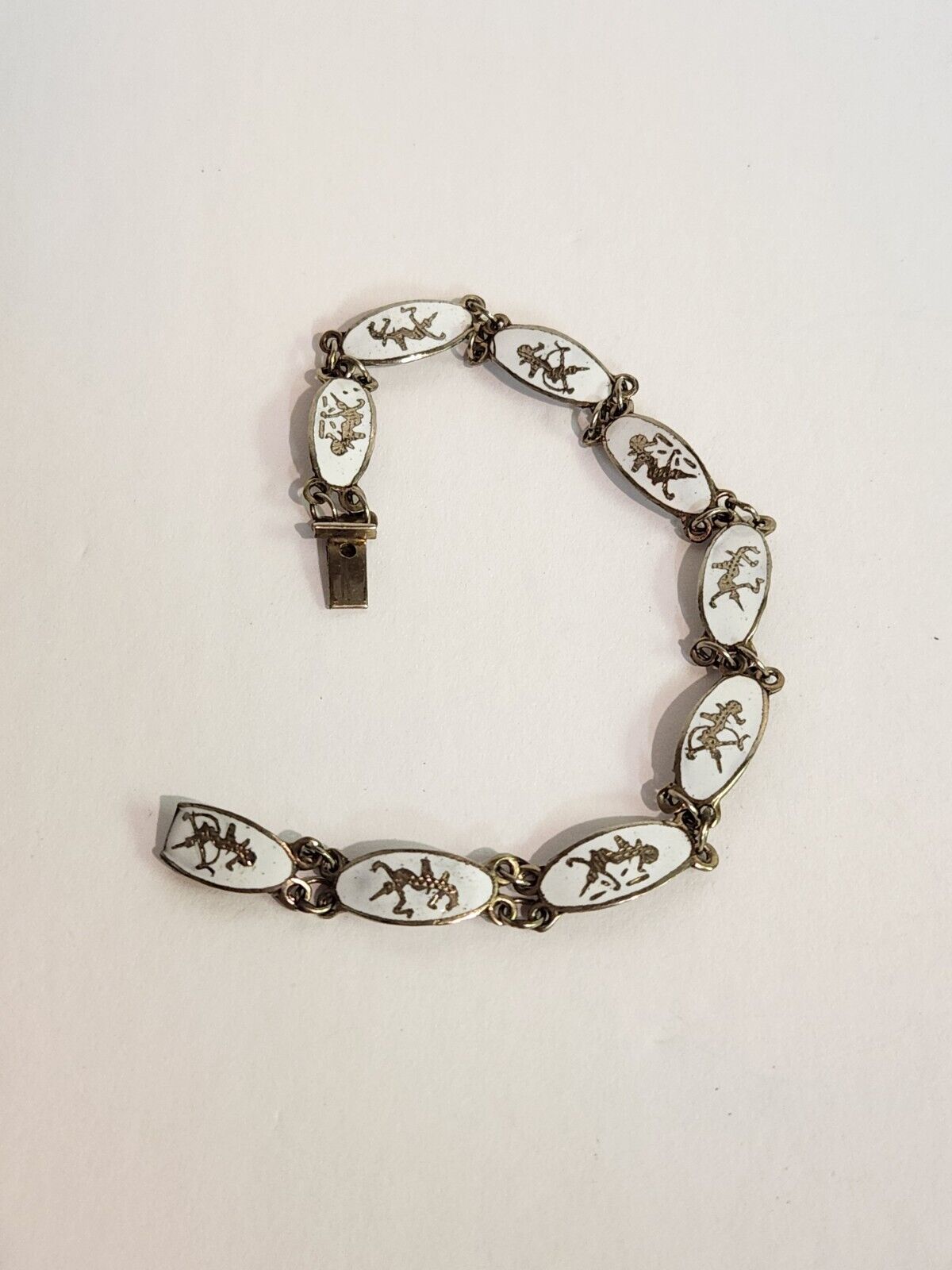 Vintage 1900s "Siam Niello" Sterling Silver "Dancing Godess" Oval Link Bracelet