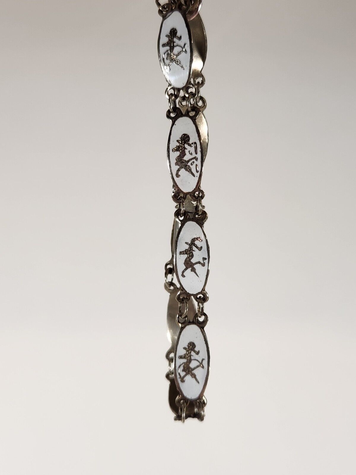 Vintage 1900s "Siam Niello" Sterling Silver "Dancing Godess" Oval Link Bracelet
