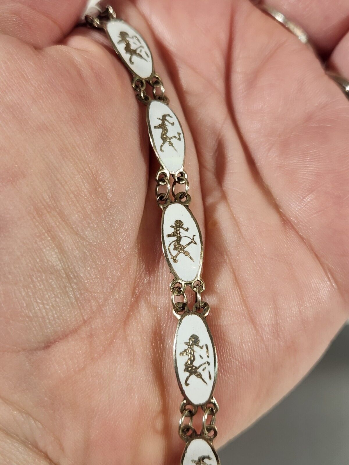 Vintage 1900s "Siam Niello" Sterling Silver "Dancing Godess" Oval Link Bracelet