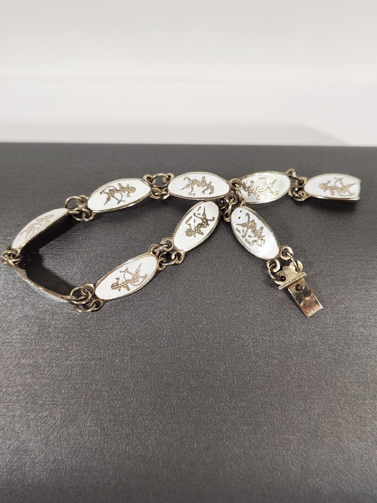 Vintage 1900s "Siam Niello" Sterling Silver "Dancing Godess" Oval Link Bracelet