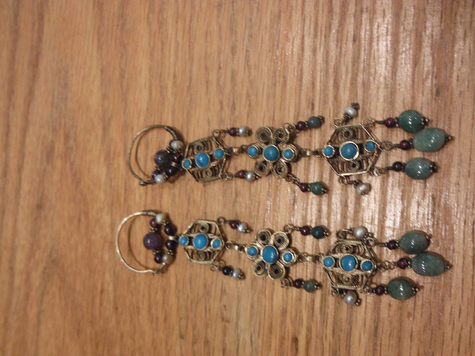 ethnic earrings Jade Amethyst Pearl Garnet Early 1900's Long all originalĀ
