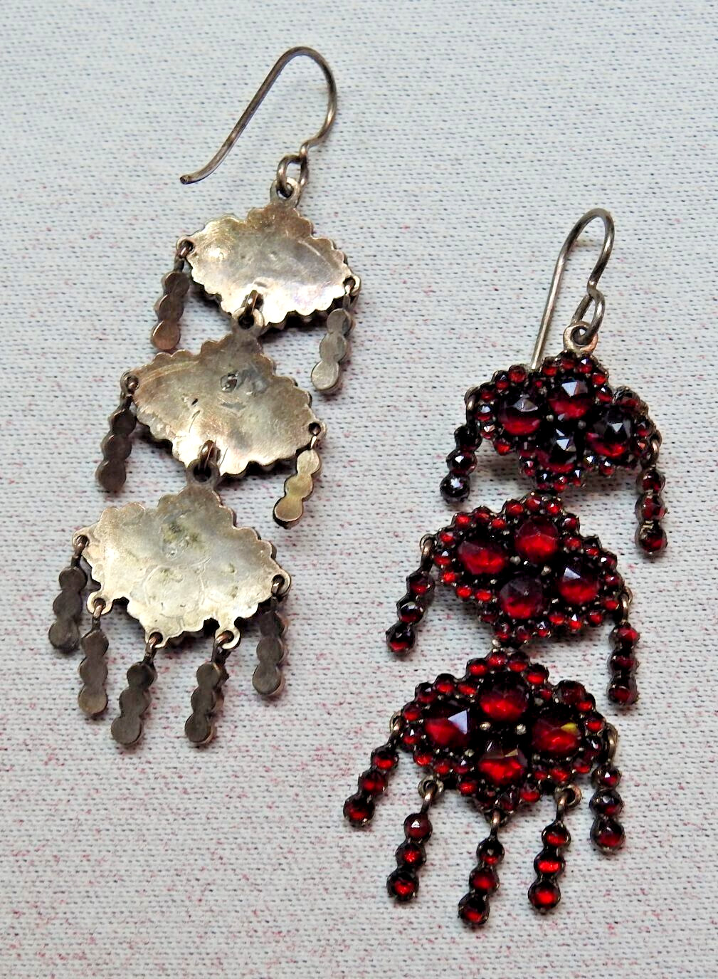 Antique 1900s Sterling Garnet Dangling Earrings CZECHOSLOVAKIA Bohemia 231ky