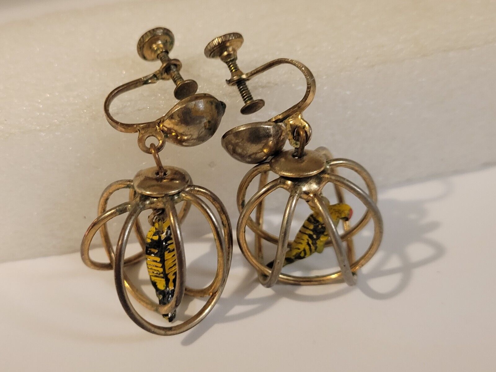 Vintage Round Birdcage Screw Back Earrings (early 1900's)