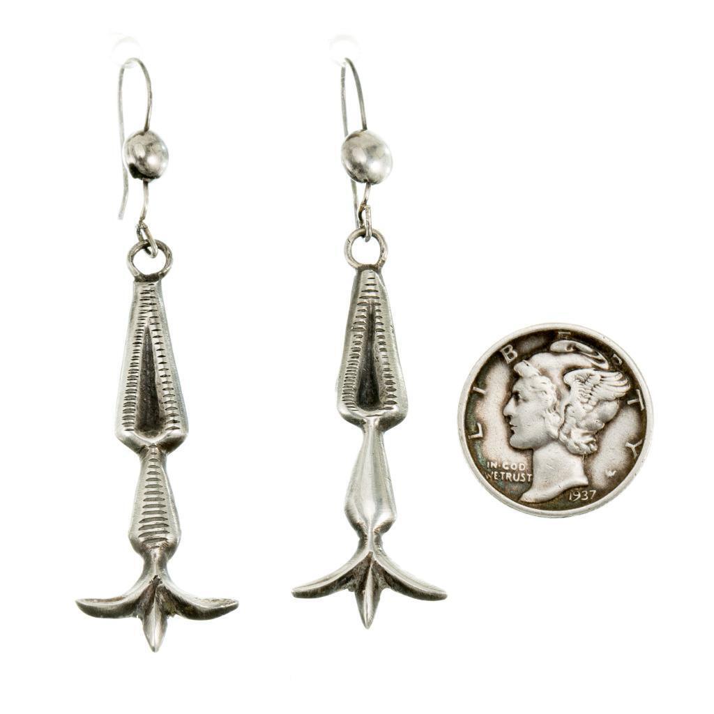 Antique 1900's Pueblo Cold Chisel Earrings Coin or Sterling Silver PAWN Dangles