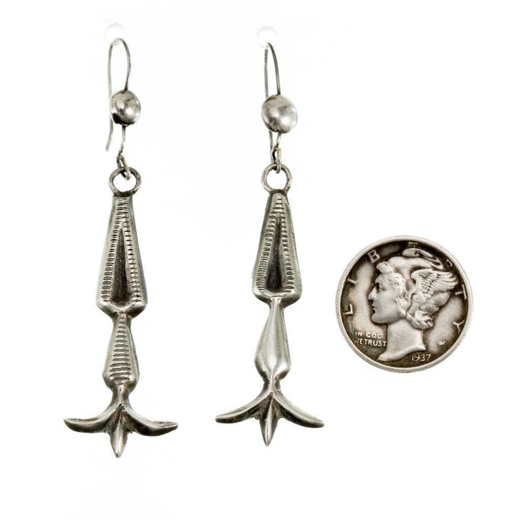 Antique 1900's Pueblo Cold Chisel Earrings Coin or Sterling Silver PAWN Dangles