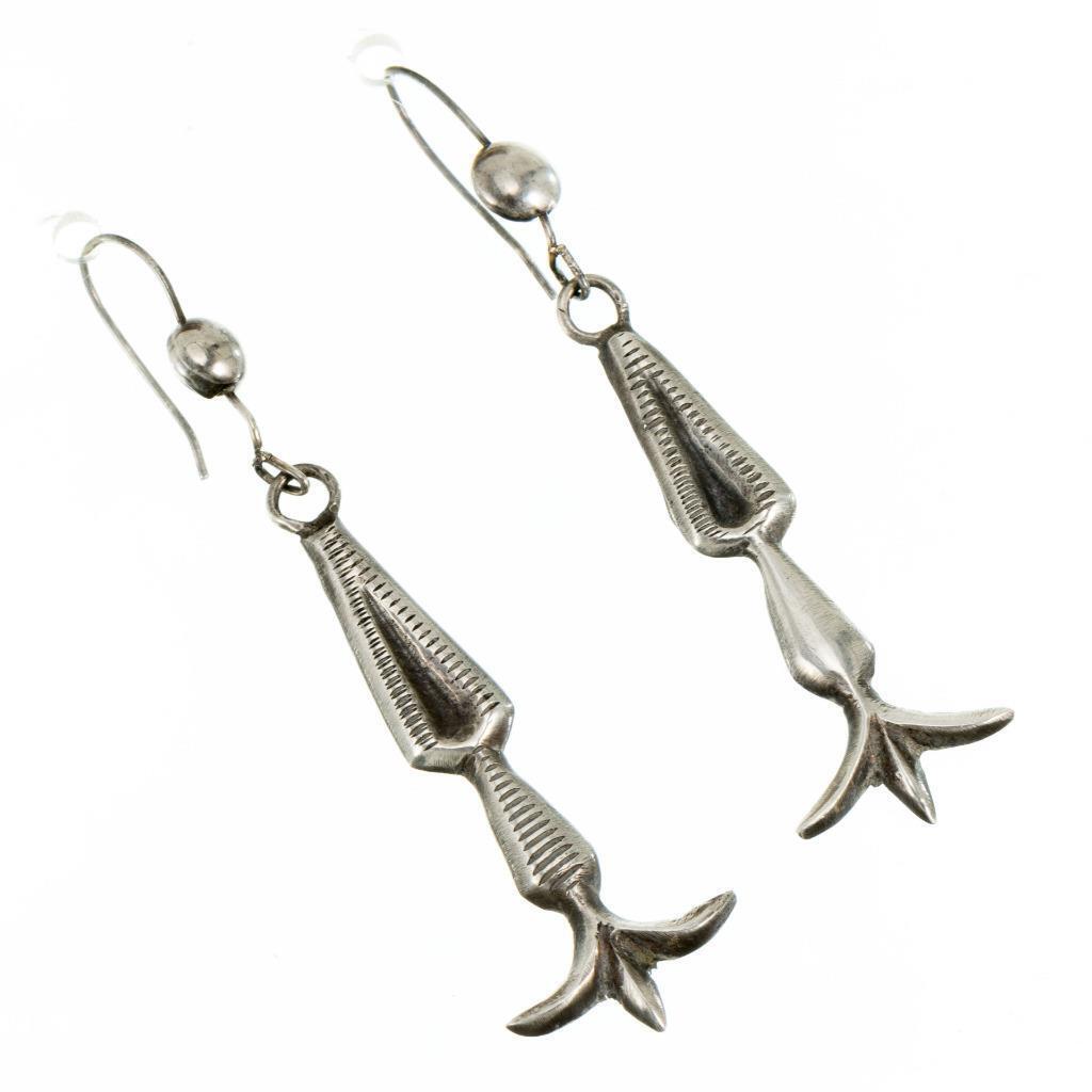 Antique 1900's Pueblo Cold Chisel Earrings Coin or Sterling Silver PAWN Dangles
