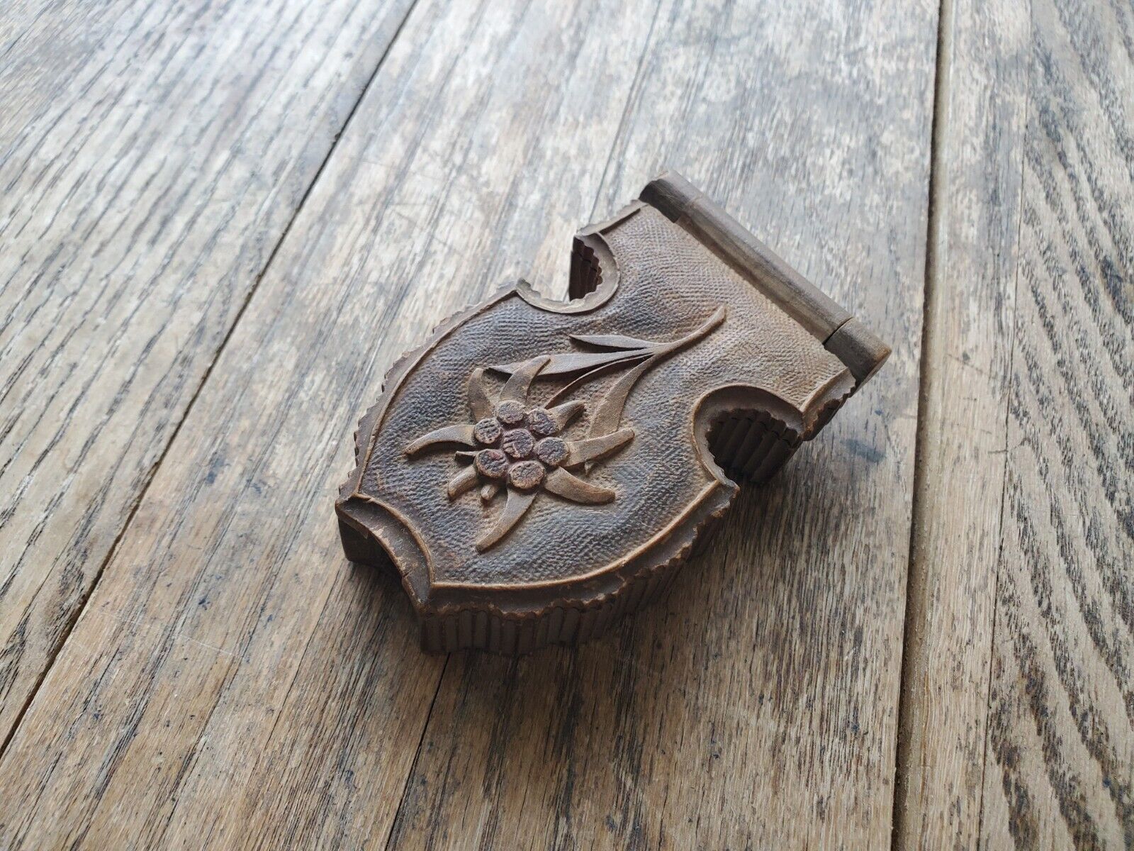 Antique Carved Black Forest Folding Pocket Watch Stand c1900s Floral