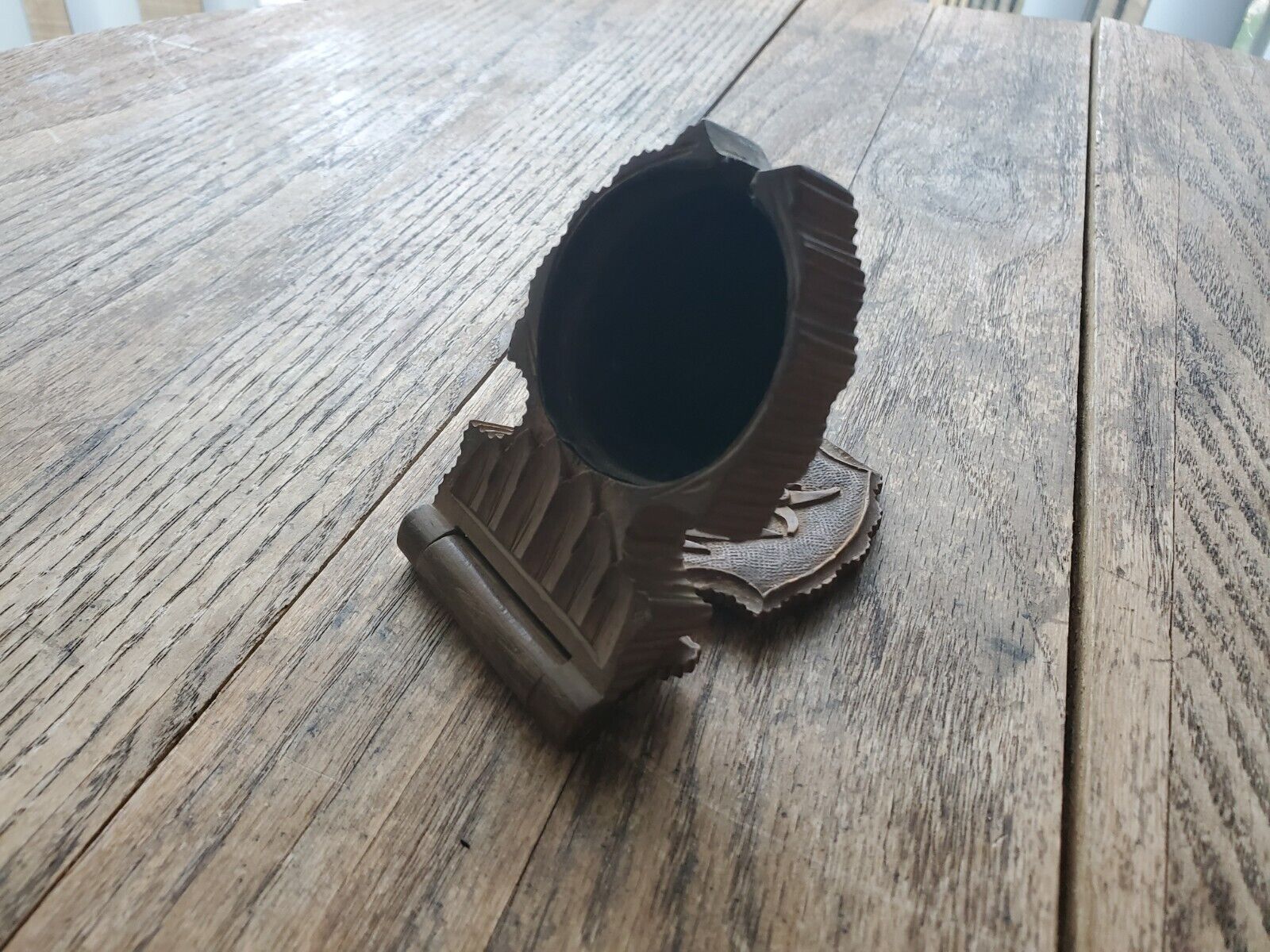 Antique Carved Black Forest Folding Pocket Watch Stand c1900s Floral