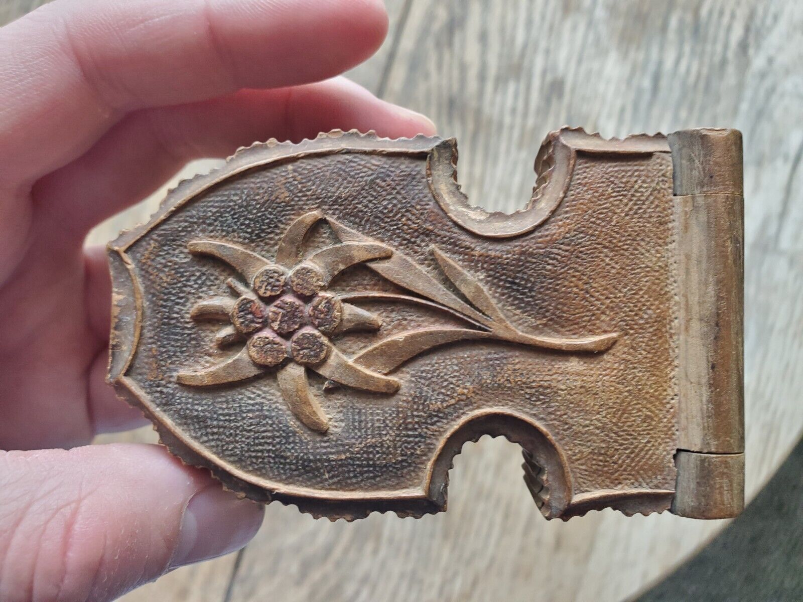Antique Carved Black Forest Folding Pocket Watch Stand c1900s Floral
