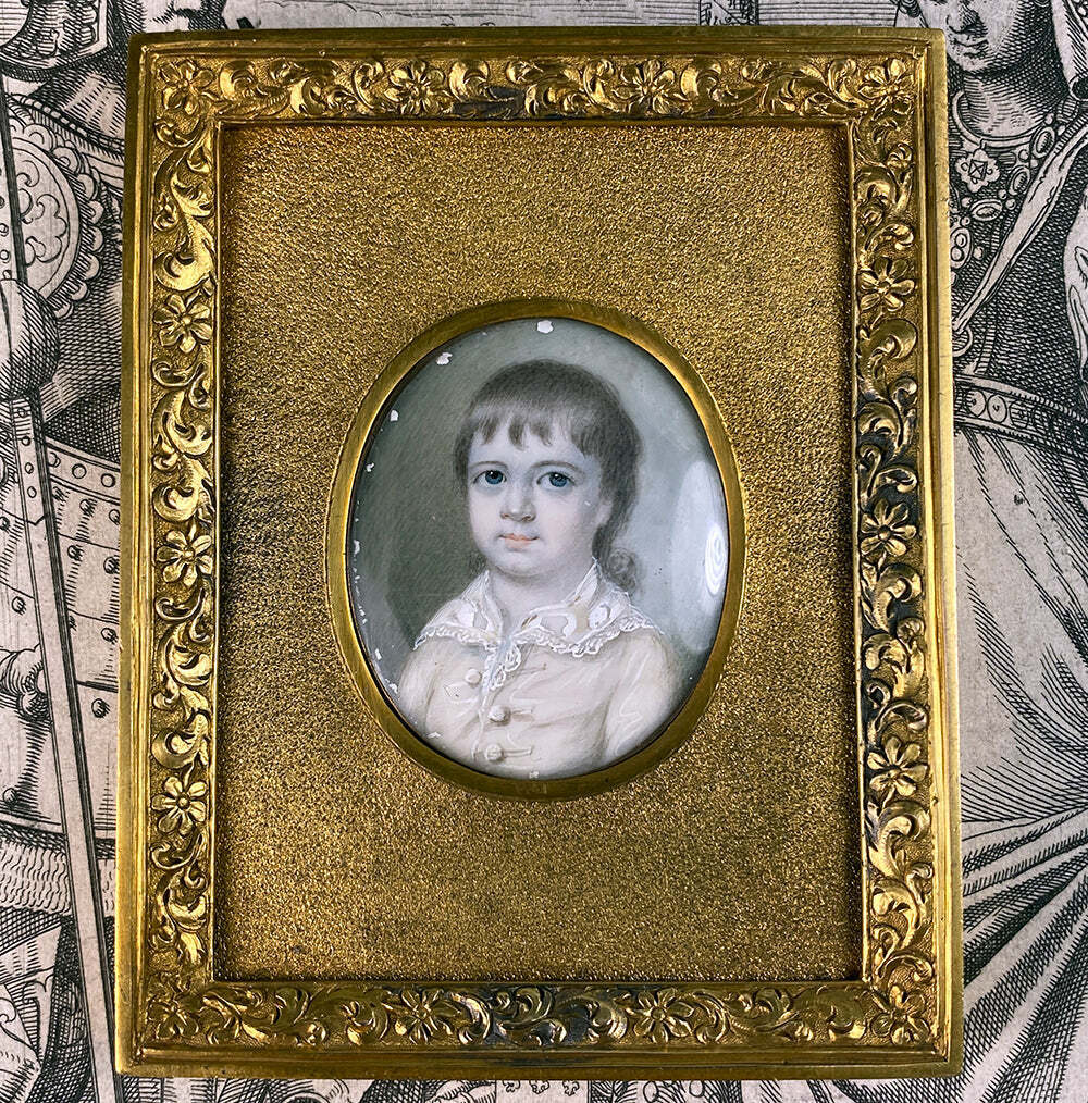 Antique Georgian English Child Portrait Miniature 18k Bracelet Clasp, Uniq Frame