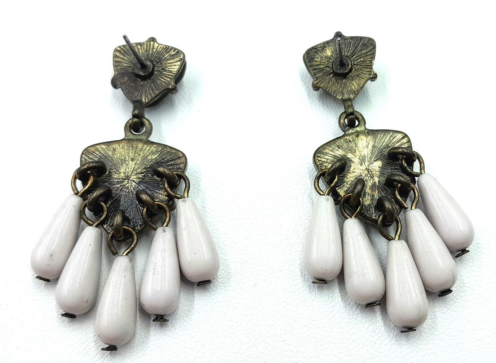 Vintage 1900's BaubleBar Kona Drop Green Accents w/ dark Wood 2" Dangle Earrings