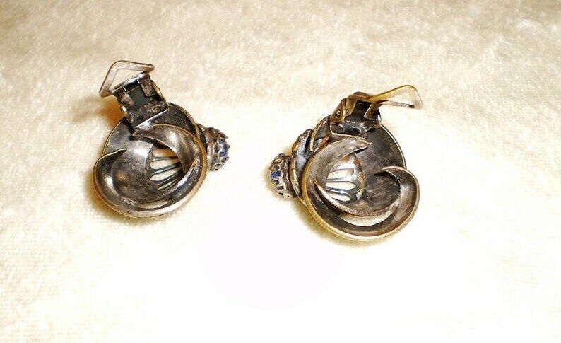 Antique Victorian Lapis Stone Filigree Clip On Earrings-1900's