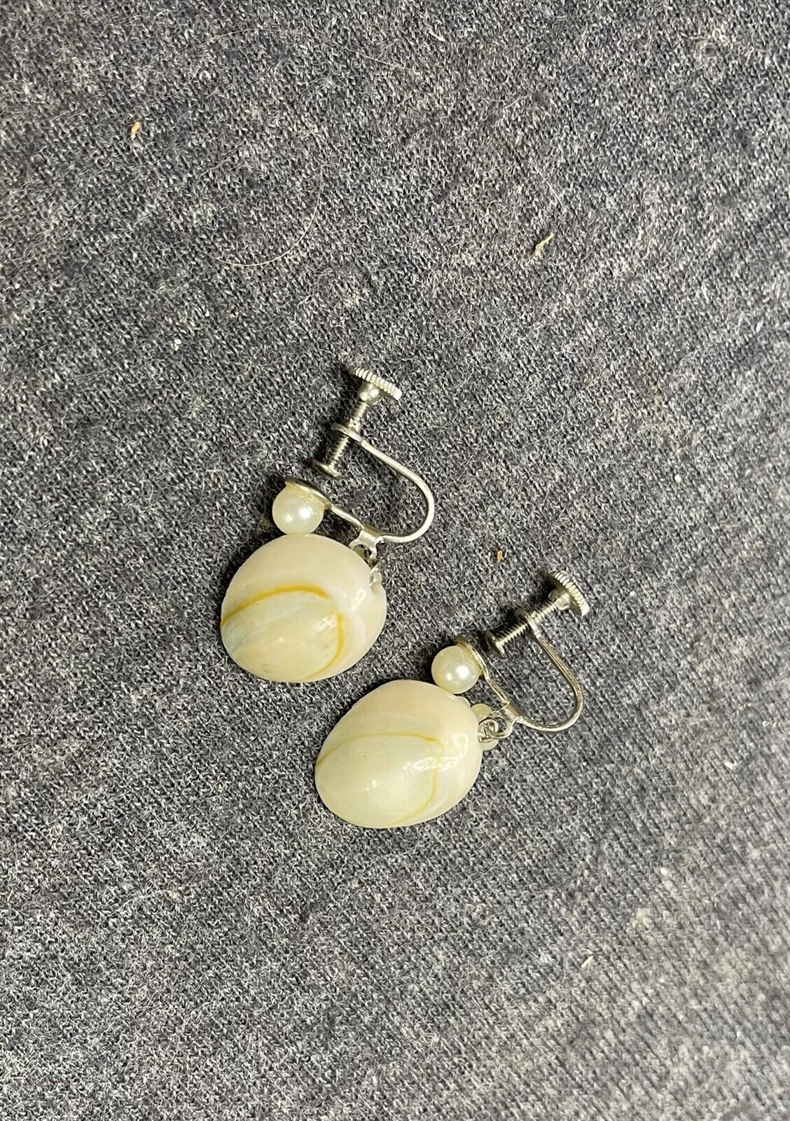 Vintage Antique Early 1900s Sea Shell Drop Screw Back Earrings 3/4" Drop