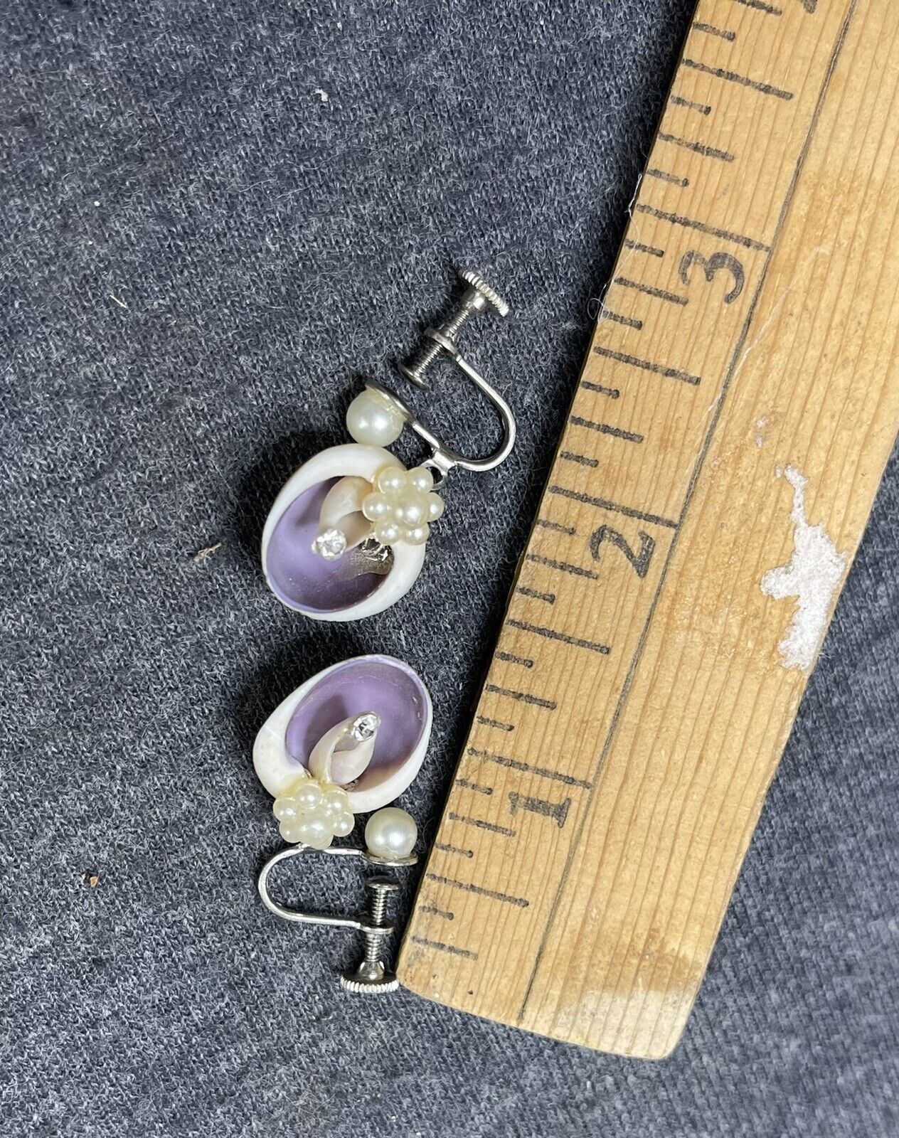 Vintage Antique Early 1900s Sea Shell Drop Screw Back Earrings 3/4" Drop