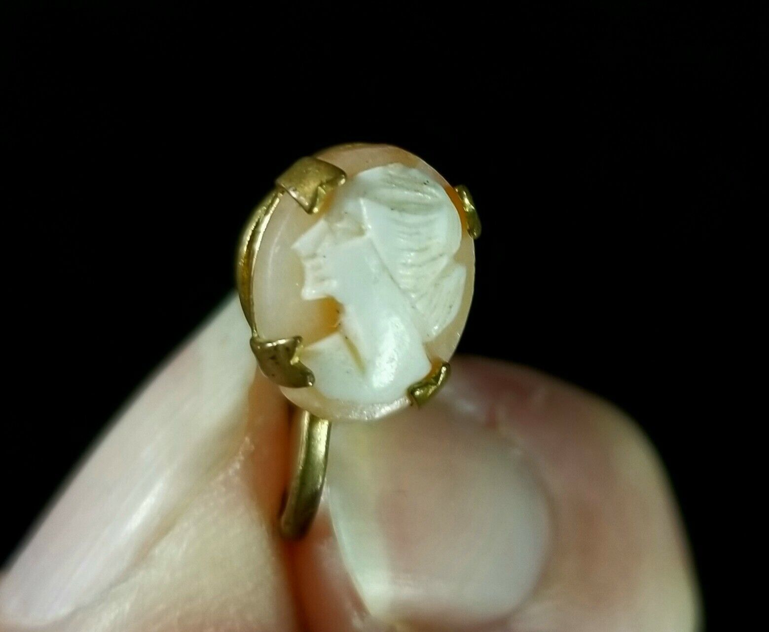Antique Early 1900s Woman Portrait Shell Cameo On Pink Screw Back Earrings EXC