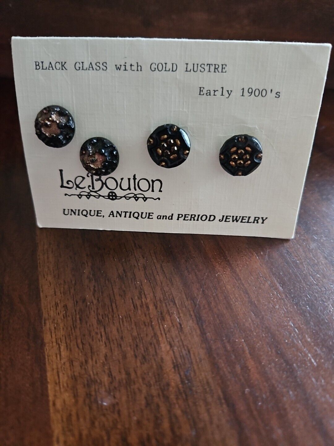 Vintage LeBouton Period Earrings (2 pr) Black Glass w/ Gold Lustre Early 1900s