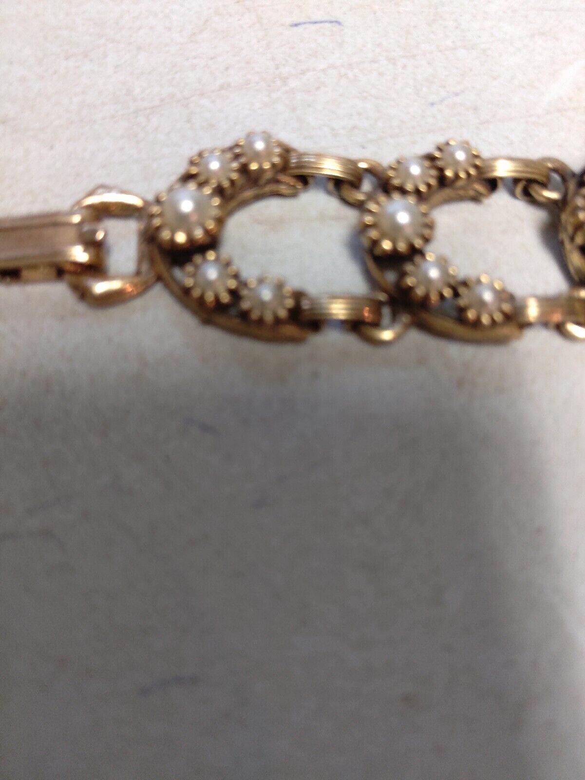 Antique Bracelet Faux Pearls Ornate Early 1900s great condition