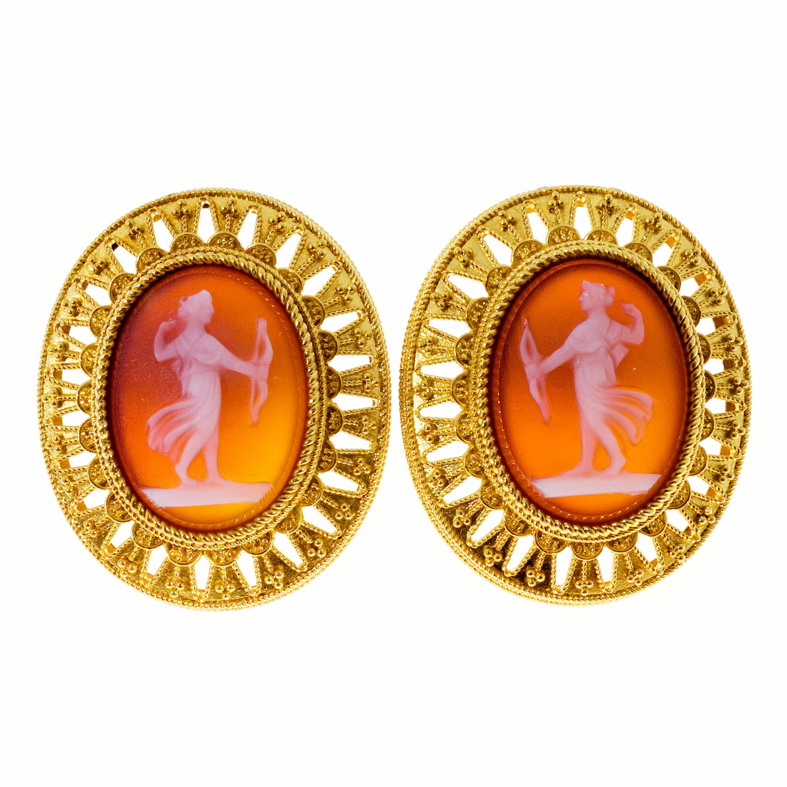 Vintage 1800s Antique Carved Carnelian 18k Frame Pin Pendant Earring Set