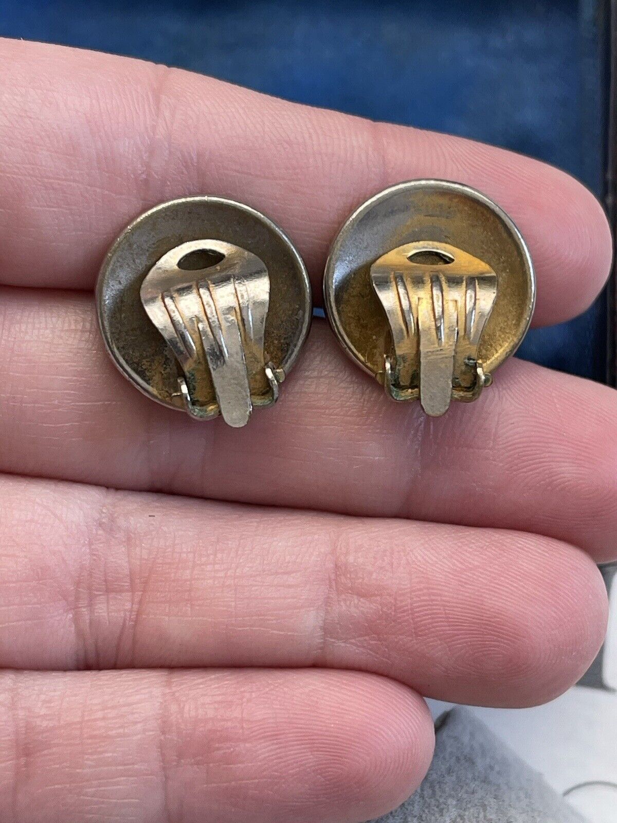 Antique earrings Flower Gold Plated Vintage 1900s-10s hand painting Very Rare 🥰
