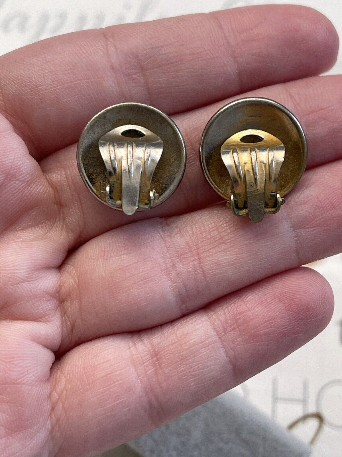 Antique earrings Flower Gold Plated Vintage 1900s-10s hand painting Very Rare 🥰