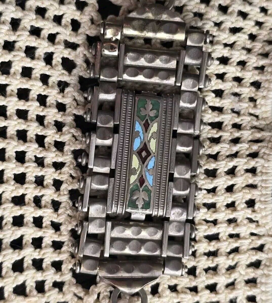 Antique 1900s Jakob Bengel Germany Pocket Watch Chain Enamel With 3 Leaf Clover
