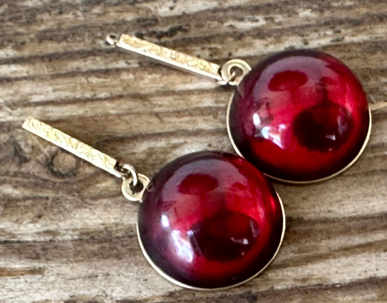 Vintage Antique Faux Red Amber Earrings Gold 14K ? Round Vintage 5/8" 1900's