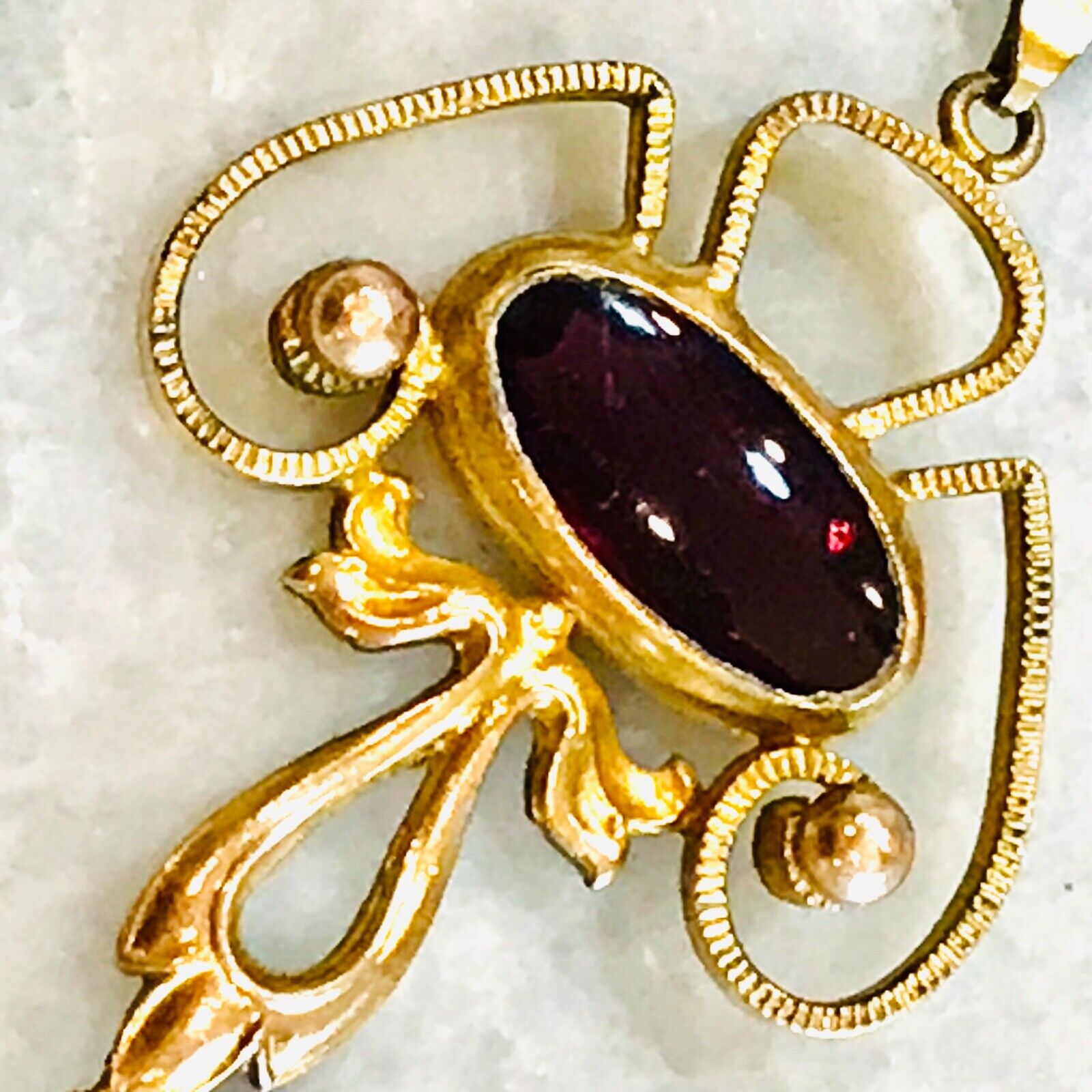ANTQ Gold Filled 1900’s Purple Faceted Lavalier Dangle Drop Pendant Necklace VTG