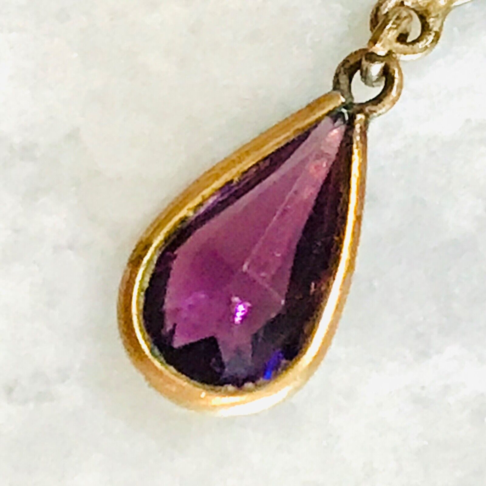 ANTQ Gold Filled 1900’s Purple Faceted Lavalier Dangle Drop Pendant Necklace VTG