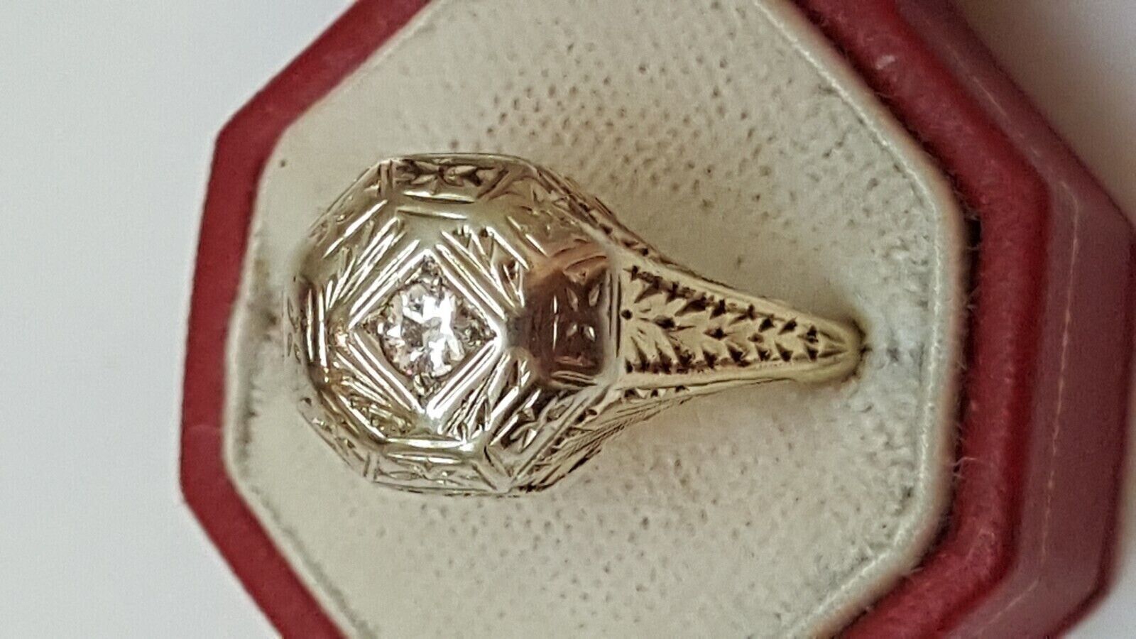 Antique Art Deco 2-Tone 14k Gold Filigree Diamond Ring,early 1900s