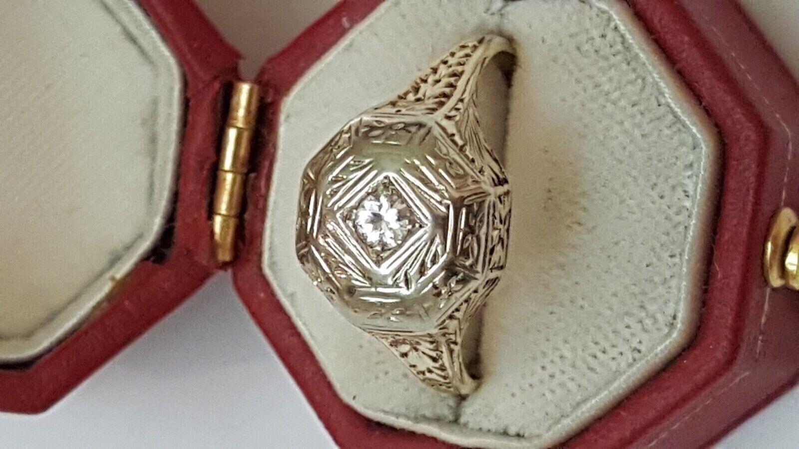 Antique Art Deco 2-Tone 14k Gold Filigree Diamond Ring,early 1900s