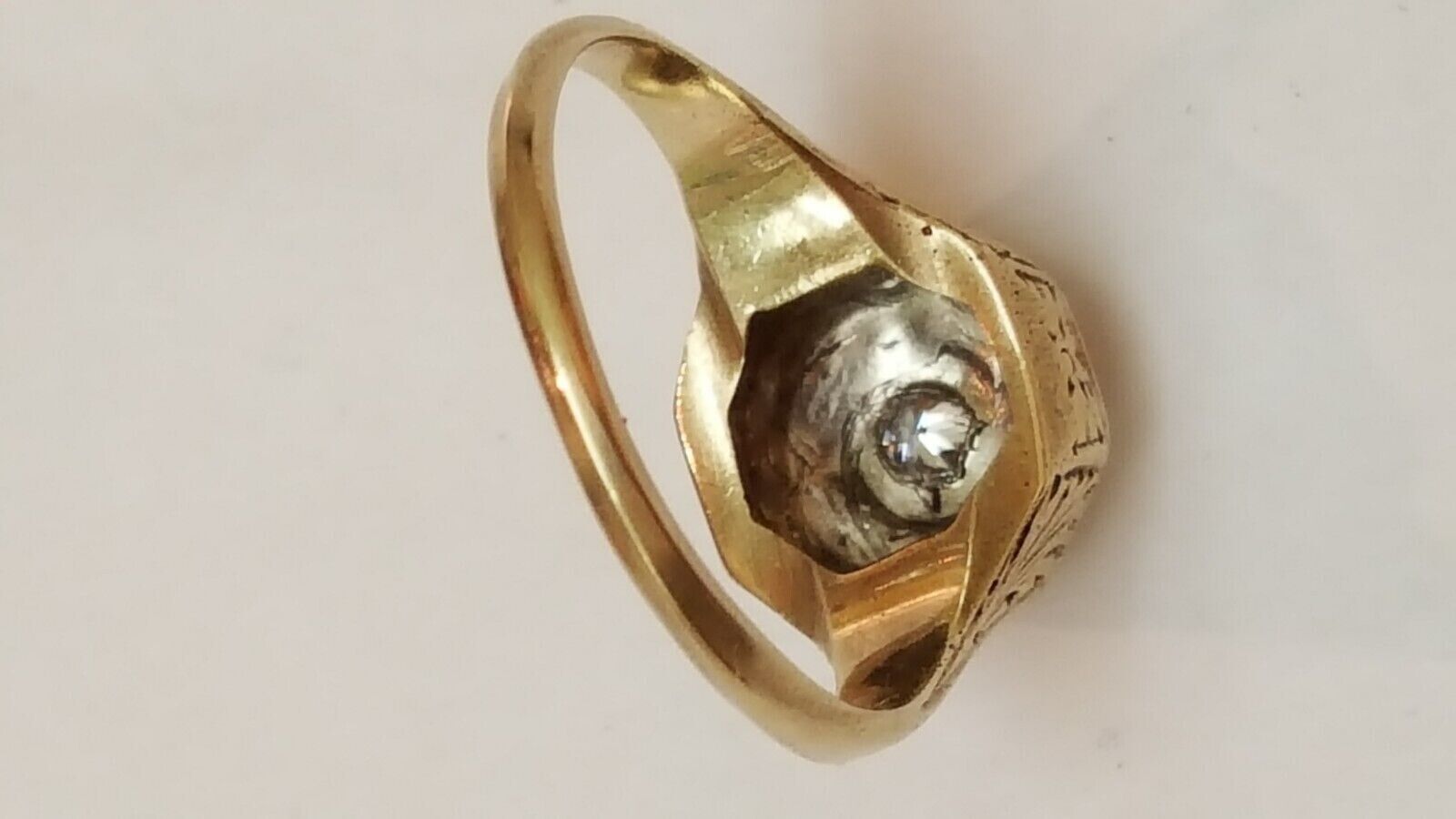 Antique Art Deco 2-Tone 14k Gold Filigree Diamond Ring,early 1900s