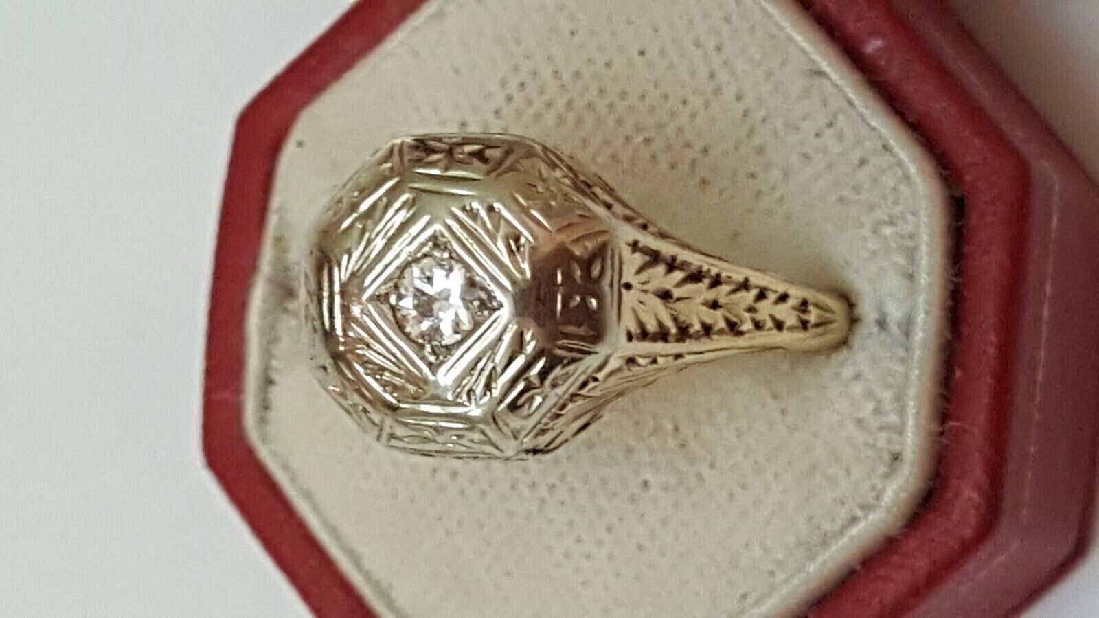 Antique Art Deco 2-Tone 14k Gold Filigree Diamond Ring,early 1900s