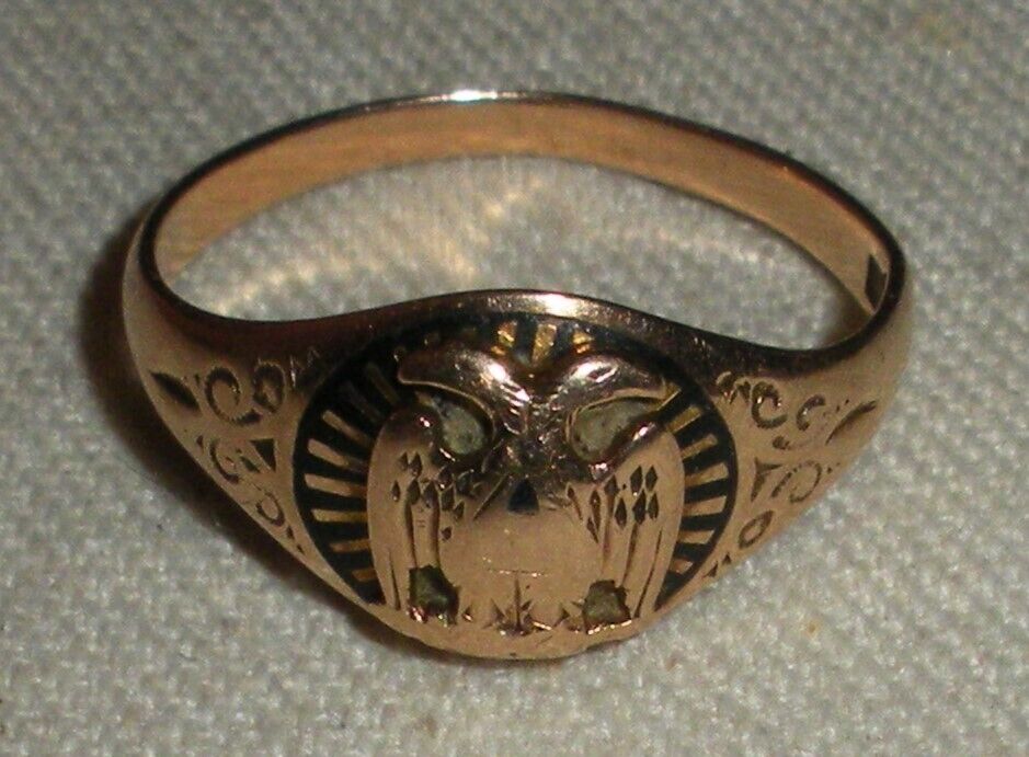 ANTIQUE MASONIC EAGLE EARLY 1900S 10K GOLD OSTBY BARTON (TITANIC FAME) RING vafo