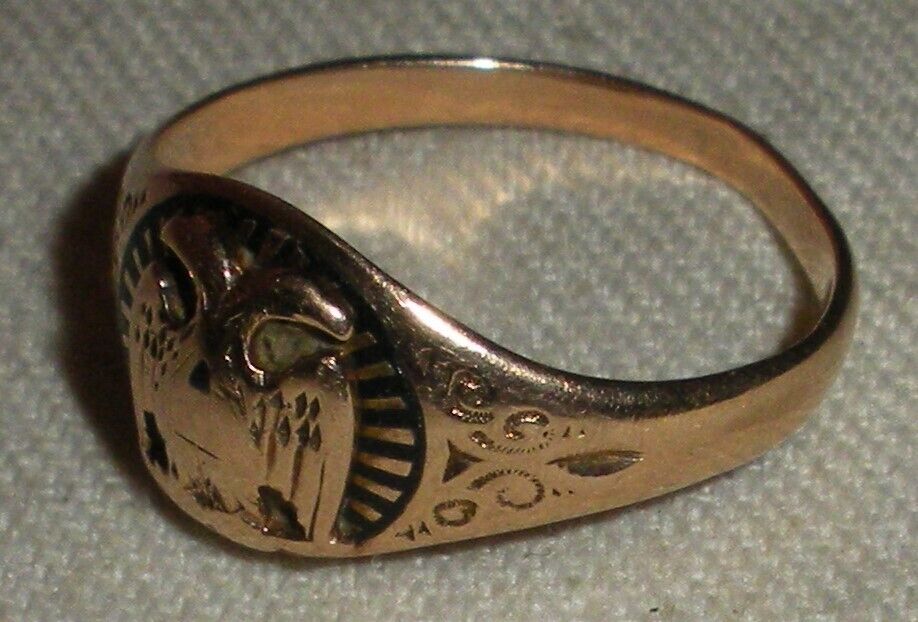 ANTIQUE MASONIC EAGLE EARLY 1900S 10K GOLD OSTBY BARTON (TITANIC FAME) RING vafo