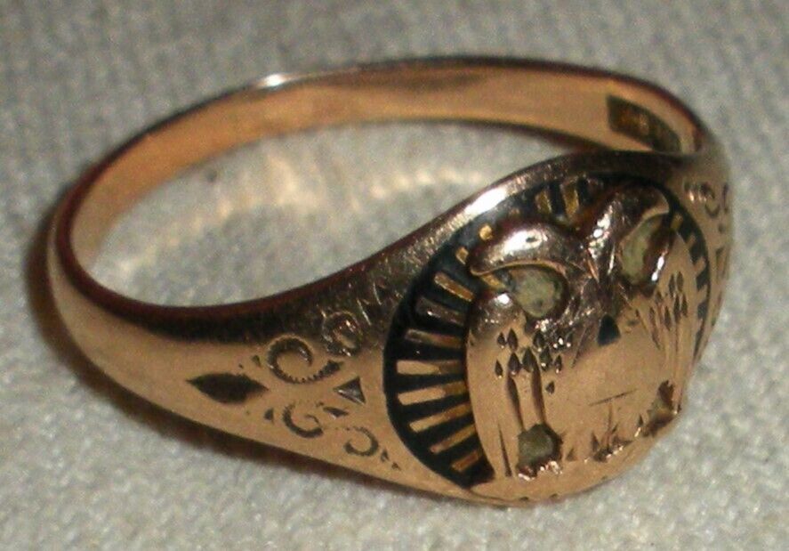 ANTIQUE MASONIC EAGLE EARLY 1900S 10K GOLD OSTBY BARTON (TITANIC FAME) RING vafo