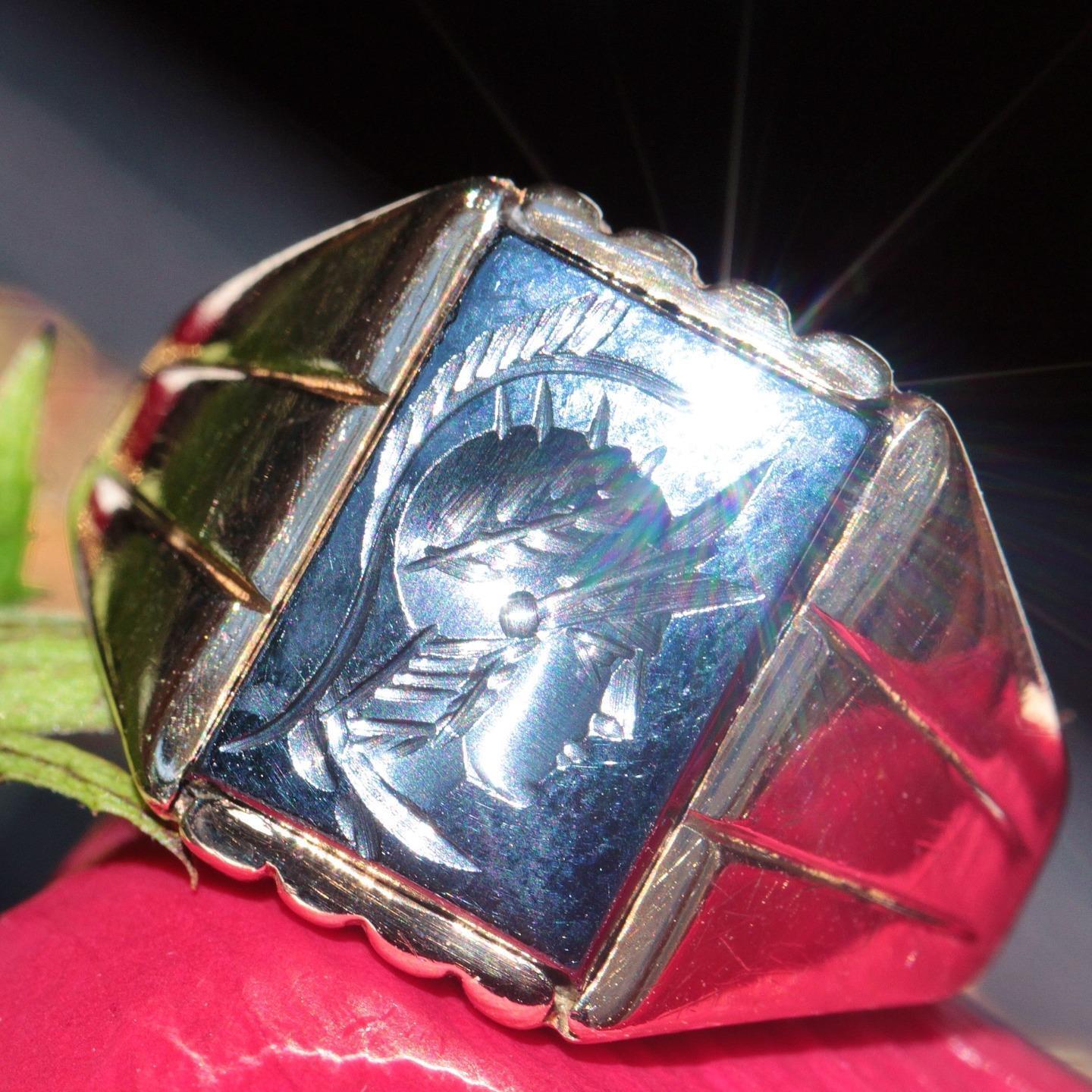 10k yellow gold ring sz 10.75 roman soldier intaglio 1900's antique 5.1gr N2677S