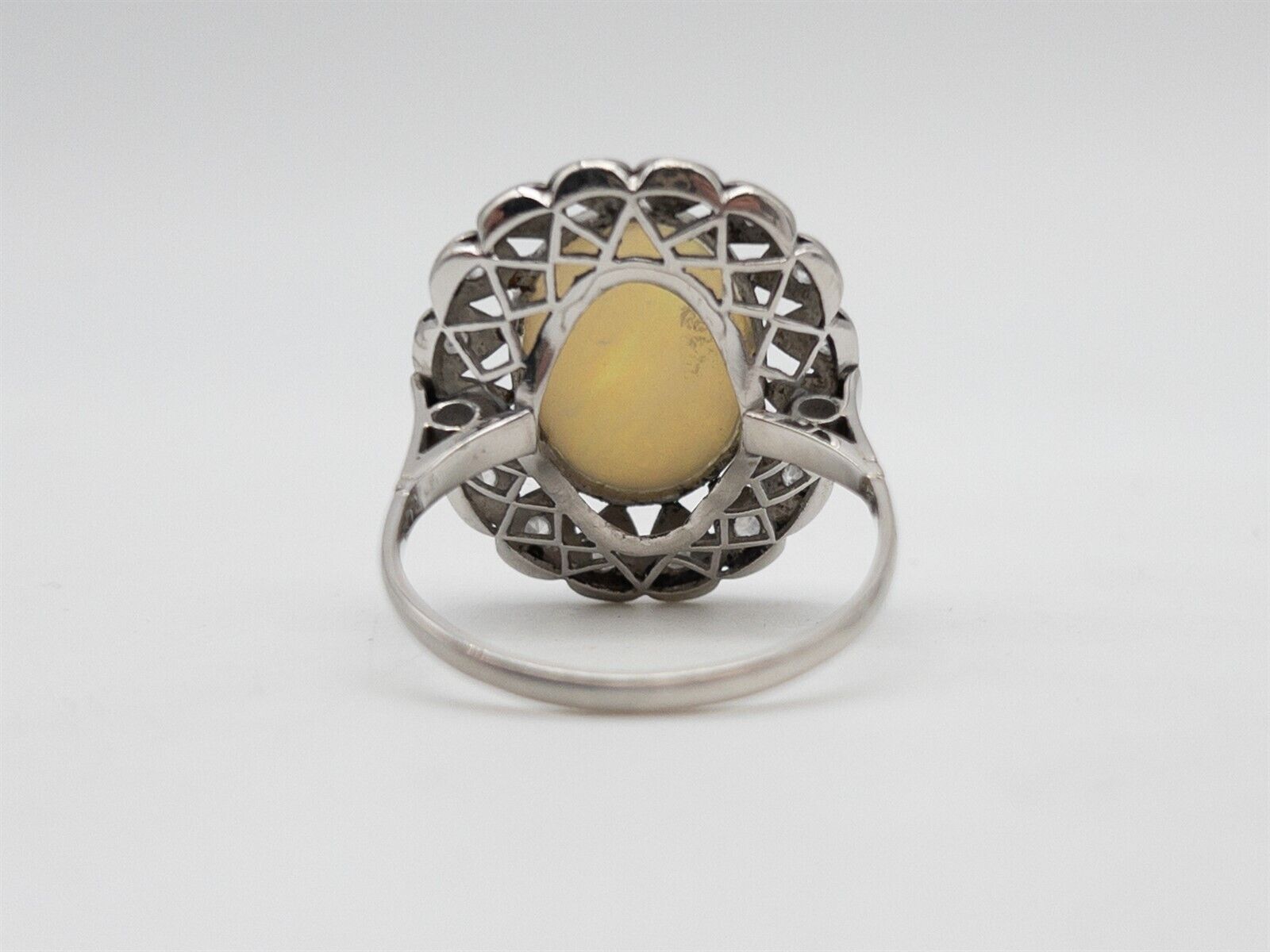 Antique 1900s $6000 4.50ct Lighting Ridge OPAL Diamond Platinum HALO Ring 7g