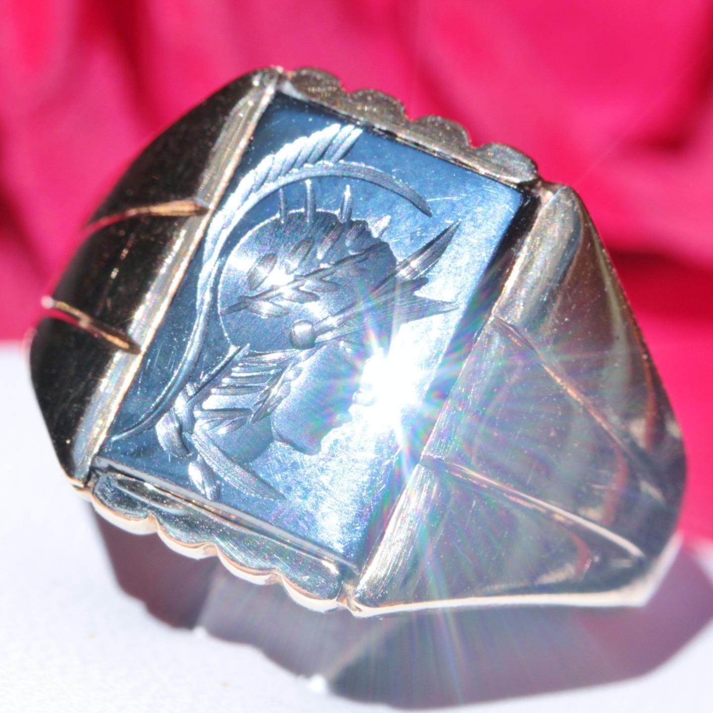 10k yellow gold ring sz 10.75 roman soldier intaglio 1900's antique 5.1gr N2677S