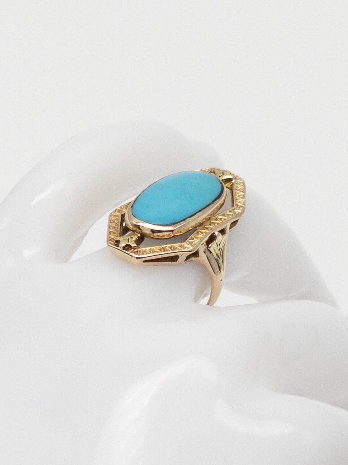 Antique Etrsucan Edwardian 1900s Natural Turquoise 10k Yellow Gold BIG Ring