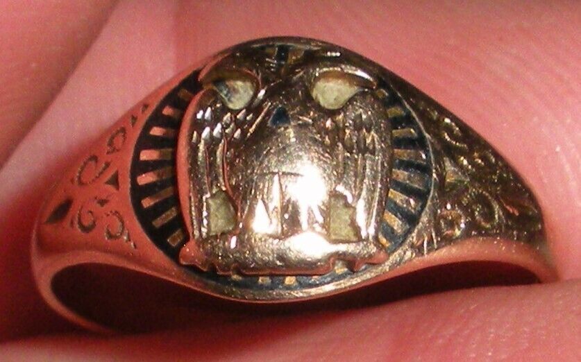 ANTIQUE MASONIC EAGLE EARLY 1900S 10K GOLD OSTBY BARTON (TITANIC FAME) RING vafo