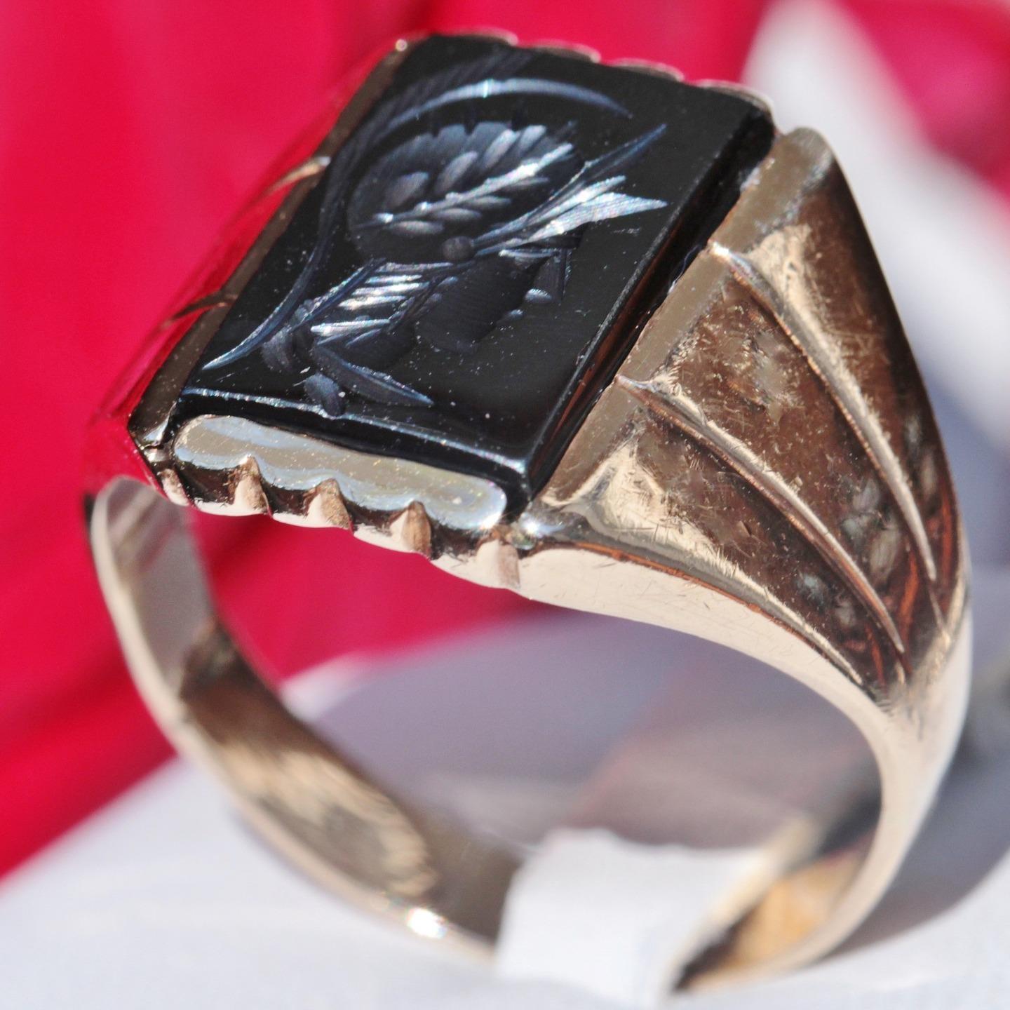 10k yellow gold ring sz 10.75 roman soldier intaglio 1900's antique 5.1gr N2677S