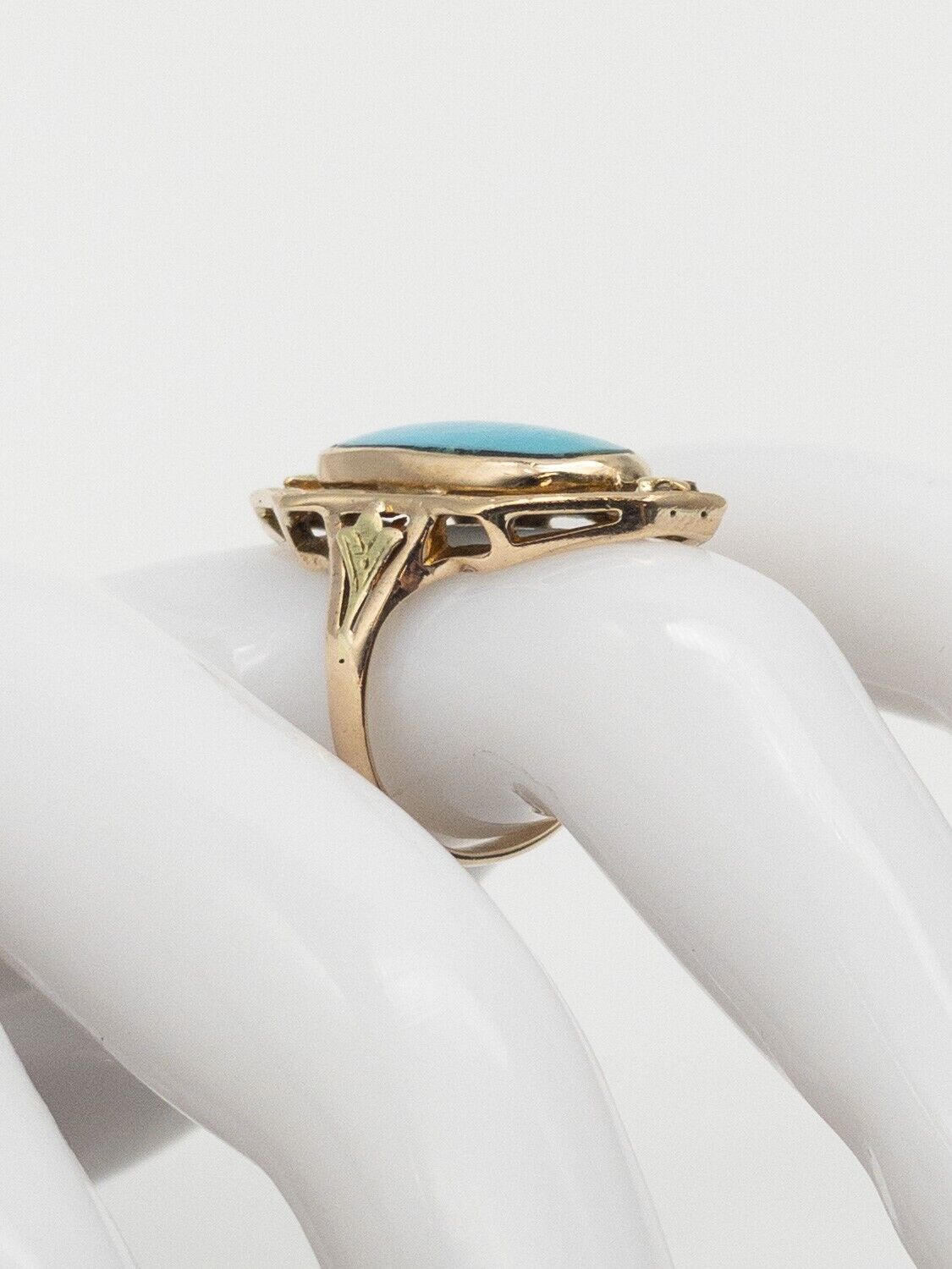 Antique Etrsucan Edwardian 1900s Natural Turquoise 10k Yellow Gold BIG Ring