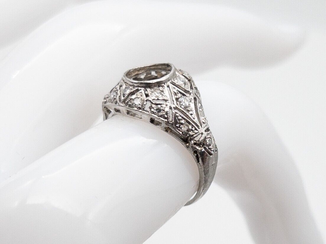 Antique Edwardian 1900s 2ct 7mm Diamond Platinum Wedding Ring MOUNT Setting