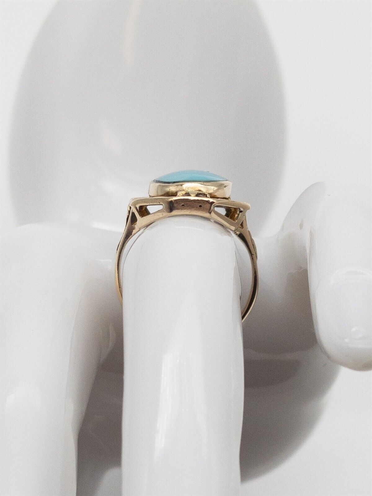 Antique Etrsucan Edwardian 1900s Natural Turquoise 10k Yellow Gold BIG Ring